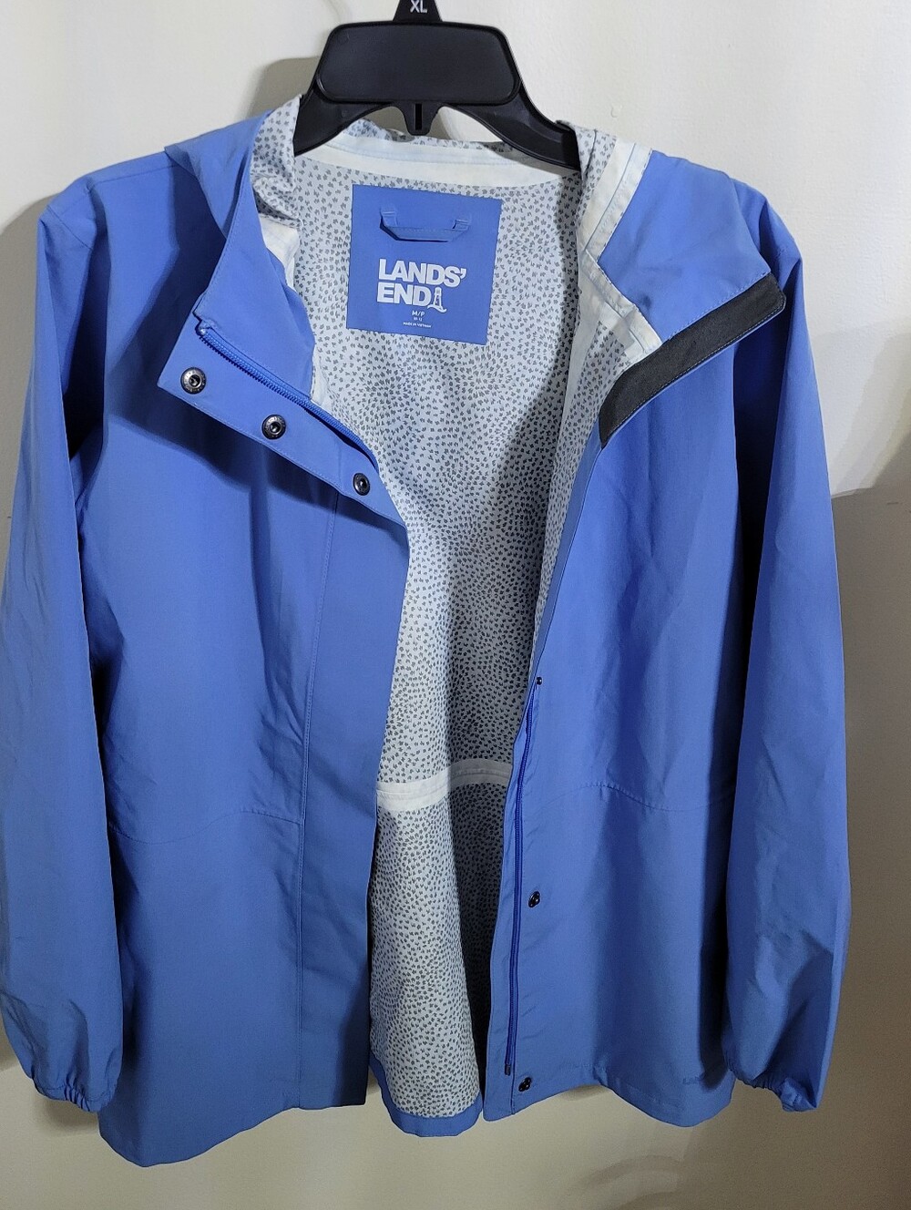 Vintage 1990s Blue Land's End Women's Raincoat, Size 10/12 Medium Petite